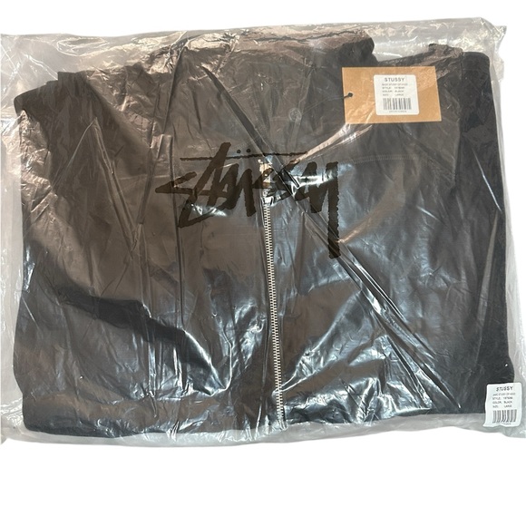 Stussy Basic Black Zip Hoodie NWT Streetwear Logo Full Zip Jacket Men L - Picture 3 of 6